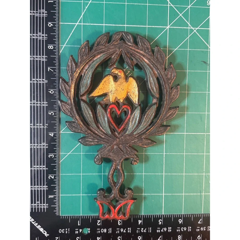 Cast Iron Trivet Eagle Heart Laurel Wreath Vintage JZH 1949 Patriotic Americana